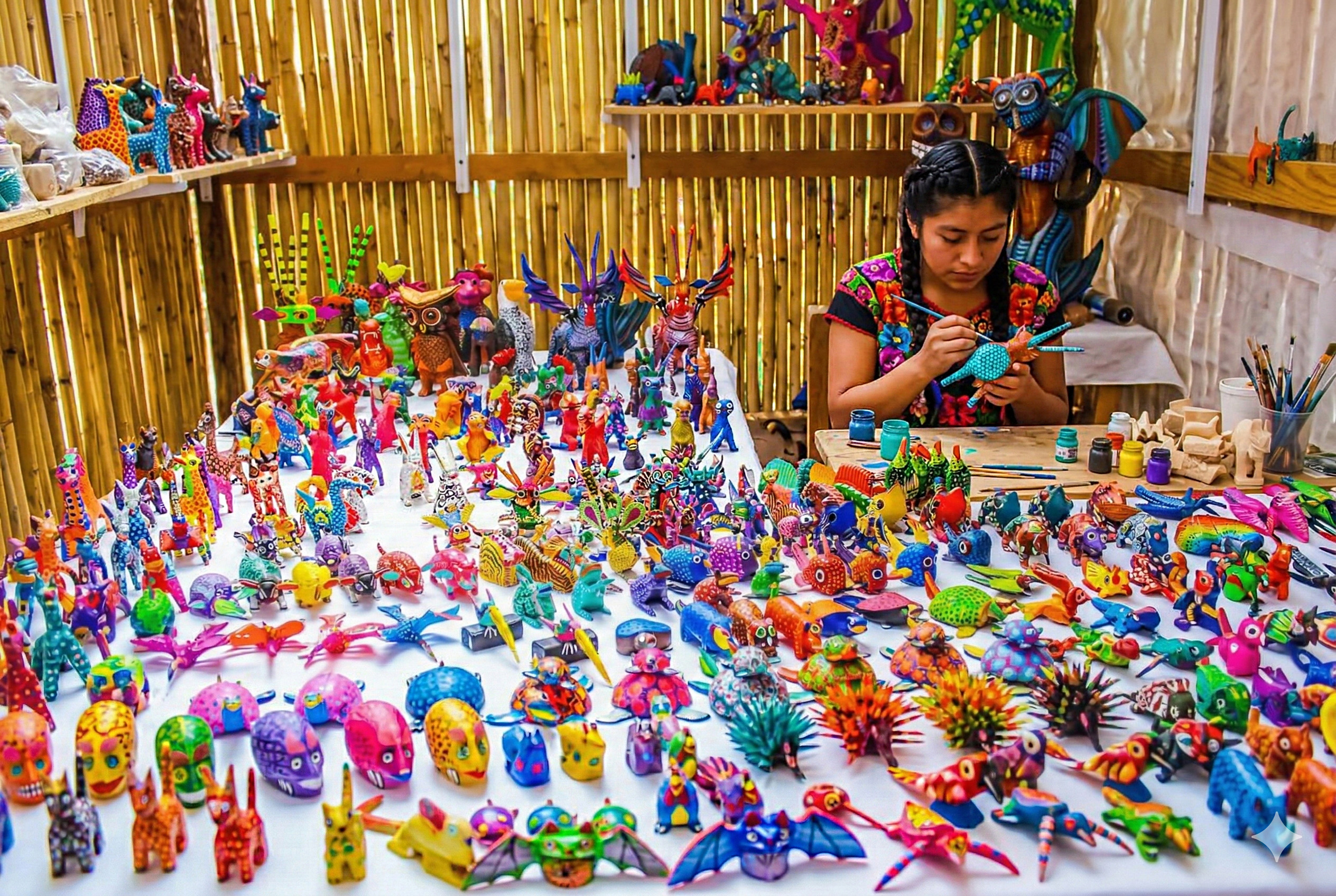 Colorful handcrafted alebrijes in San Martín Tilcajete